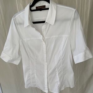 White Three Quarter Sleeve Fitted Cotton Shirt